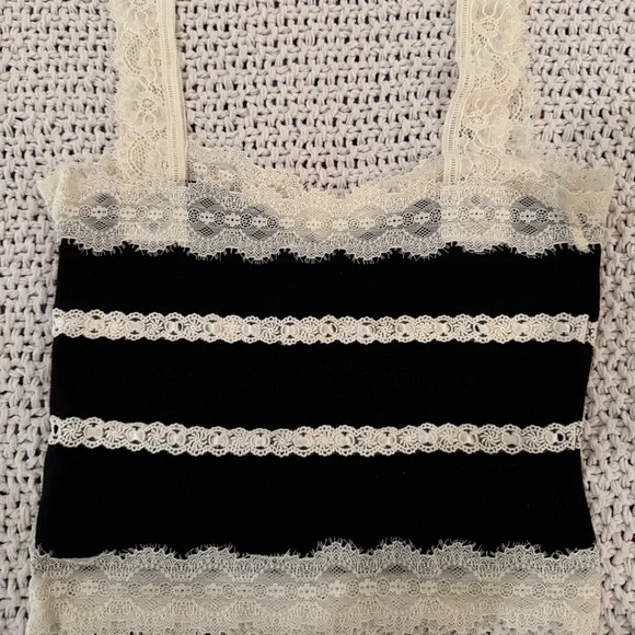 Sky to Moon Lace Trim Black Tank Top - Picture 2 of 5
